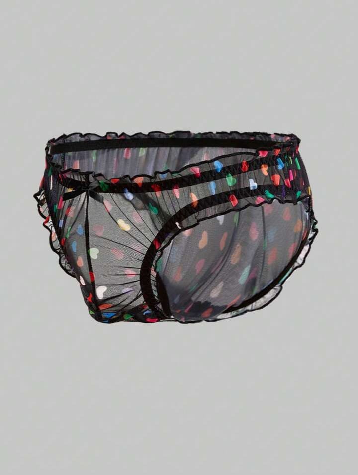 Men's Ruffled Heart Mesh Sexy Briefs